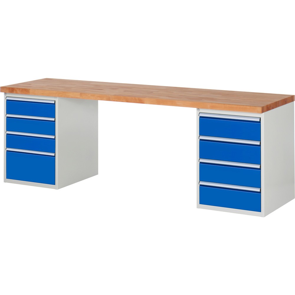 Productafbeelding nr. 1: Werkbank RAU serie 7000, 2 kasten, hxbxd 890 x 2.500 x 700 mm, 8 x voor 100% uittrekbare lades 3 x 150, 4 x 180, 1 x 270 mm