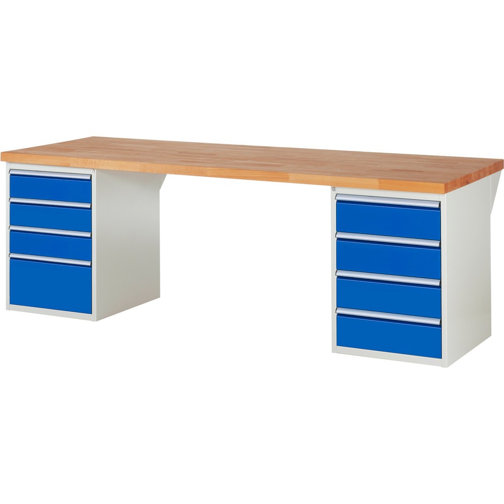 Productafbeelding nr. 1: Werkbank RAU serie 7000, 2 kasten, hxbxd 890 x 2.500 x 900 mm, 8 x voor 100% uittrekbare lades 3 x 150, 4 x 180, 1 x 270 mm