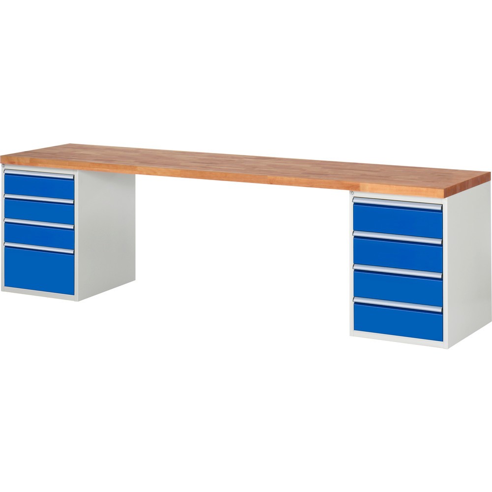 Productafbeelding nr. 1: Werkbank RAU serie 7000, 2 kasten, hxbxd 890 x 3.000 x 900 mm, 8 x voor 100% uittrekbare lades 3 x 150, 4 x 180, 1 x 270 mm