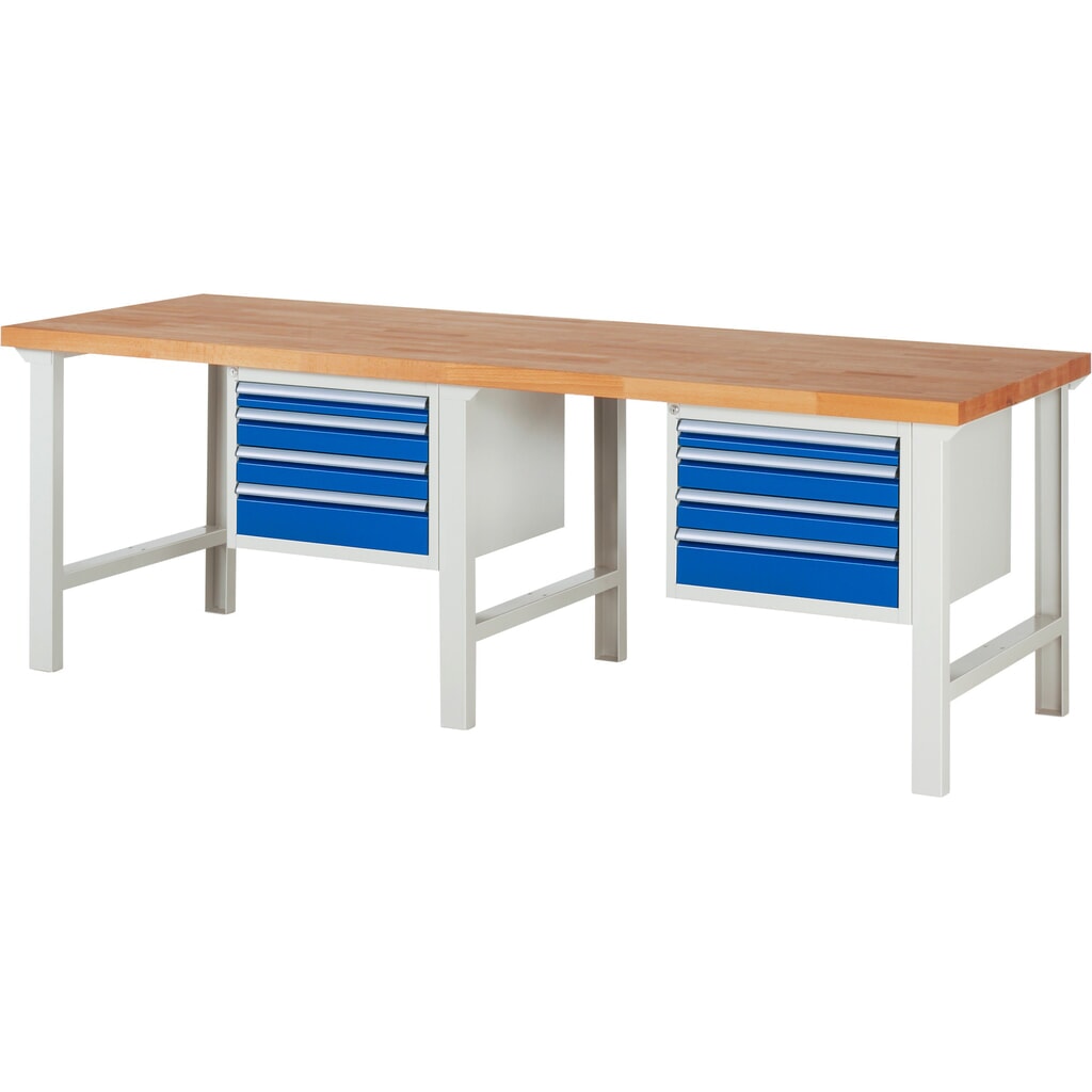 Product afbeelding: Werkbank RAU serie 7000, 2 kasten, hxbxd 840 x 2.500 x 900 mm, 8 x voor 90% uittrekbare lades 2 x 60 mm, 4 x 90 mm, 2 x 120 mm