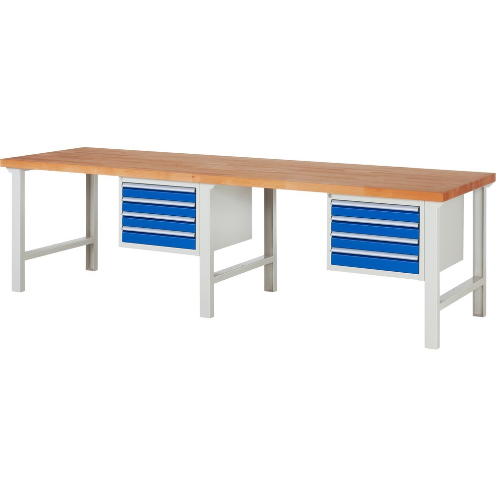 Productafbeelding nr. 1: Werkbank RAU serie 7000, 2 kasten, hxbxd 840 x 3.000 x 900 mm, 8 x voor 100% uittrekbare lades 8 x 90 mm