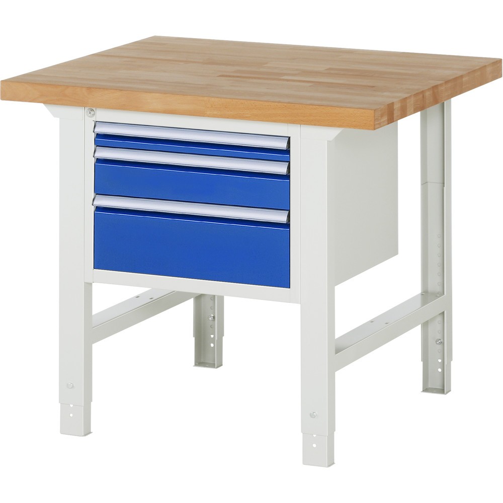 Product afbeelding: RAU werkbank serie 7000, h x b x d 790-1.140 x 1.000 x 900 mm, 1 onderbouwkast rechts, met 3 lades