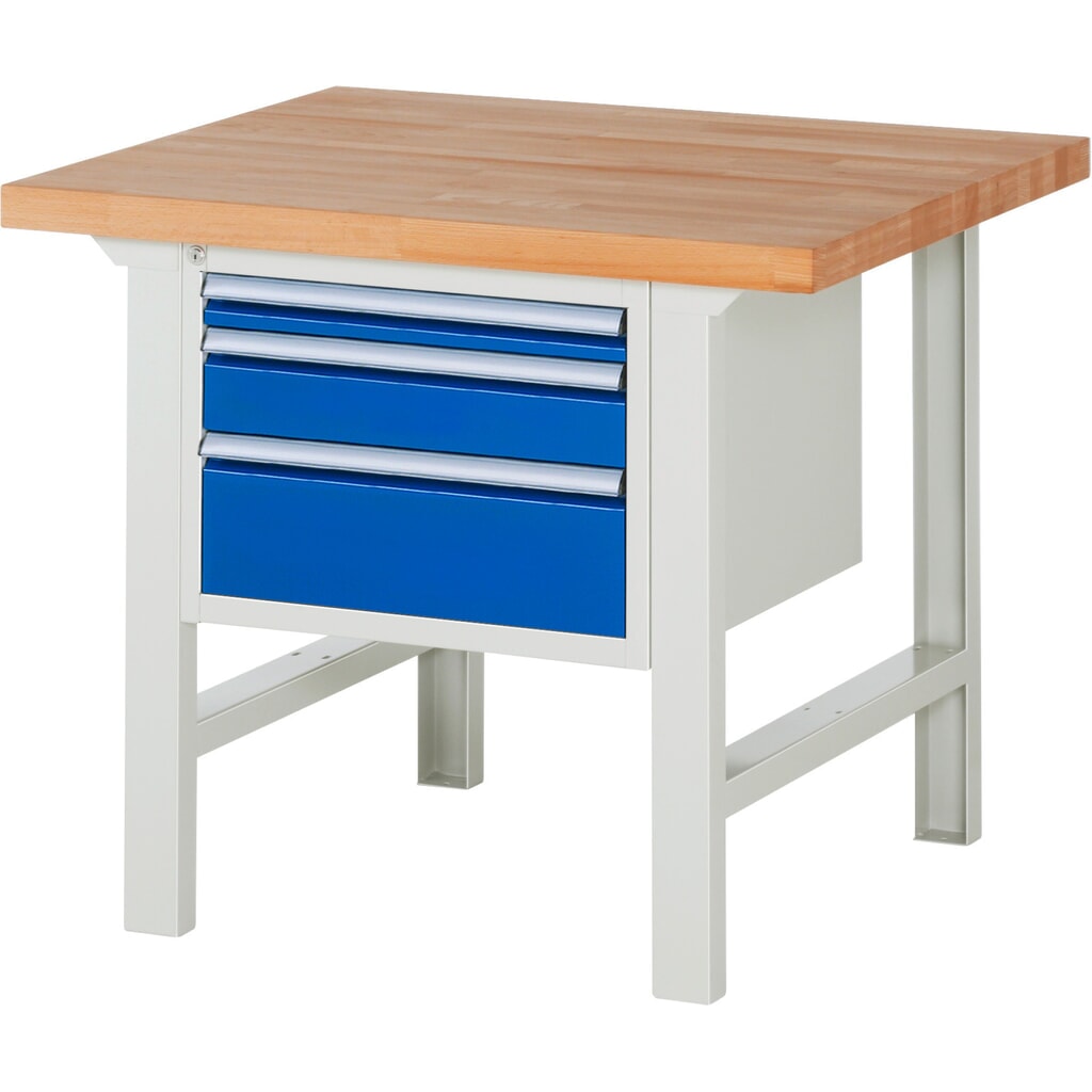 Product afbeelding: Werkbank RAU serie 7000, 1 kast, hxbxd 840 x 1.000 x 900 mm, 3 x voor 90% uittrekbare lades 1 x 60, 1 x 120, 1 x 180 mm, draagvermogen lade 100 kg