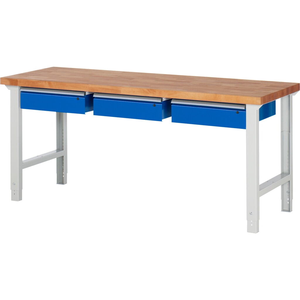 Productafbeelding nr. 1: Werkbank RAU serie 7000, hxbxd 790-1.140 x 2.000 x 700 mm, 3 lades 3 x 150 mm, draagvermogen lade 50 kg