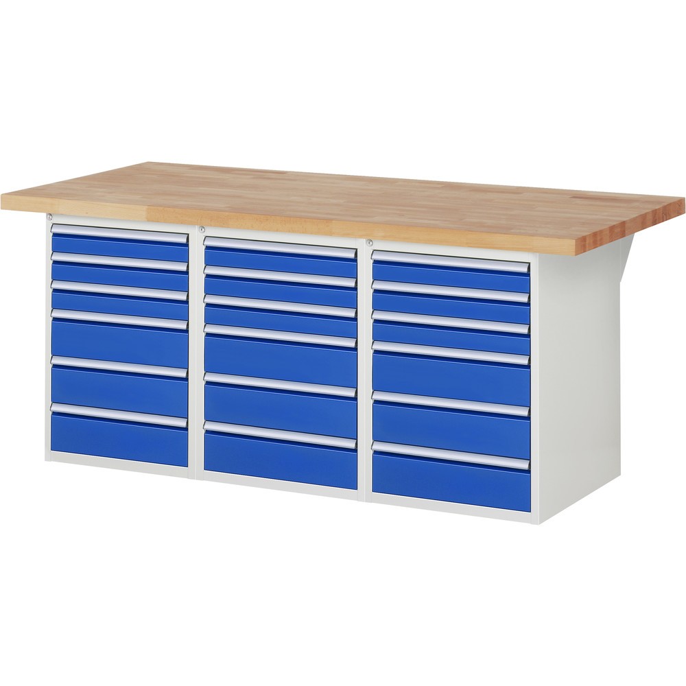 Product afbeelding: RAU werkbank serie 7000, h x b x d 890 x 2.000 x 900 mm, 3 onderbouwkasten, met telkens 6 lades