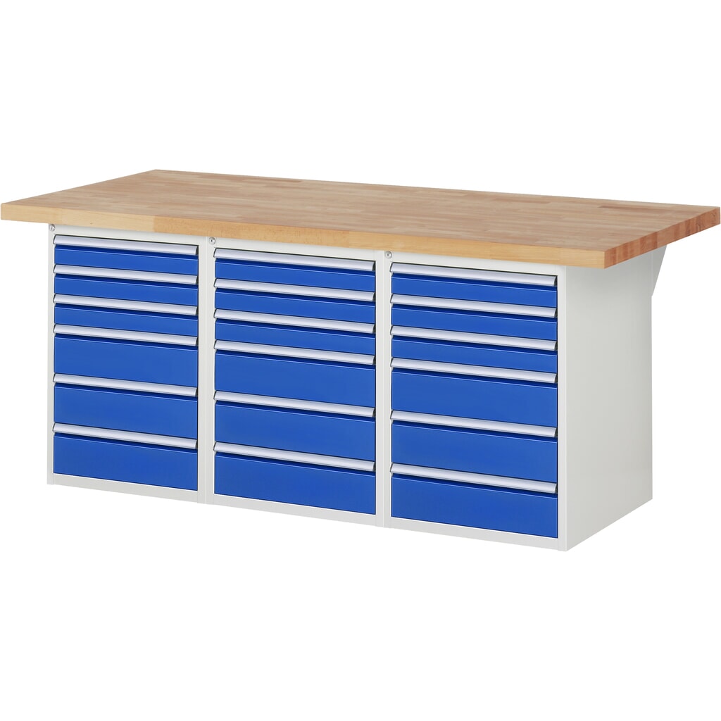 Product afbeelding: RAU werkbank serie 7000, h x b x d 890 x 2.000 x 900 mm, 3 onderbouwkasten, met telkens 6 lades