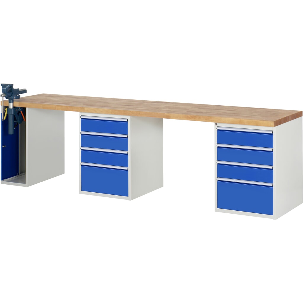 Product afbeelding: Werkbank RAU serie 7000, 3 kasten, hxbxd 840 x 3.000 x 700 mm, 8 x voor 90% uittrekbare lades 6 x 150 mm, 2 x 270 mm