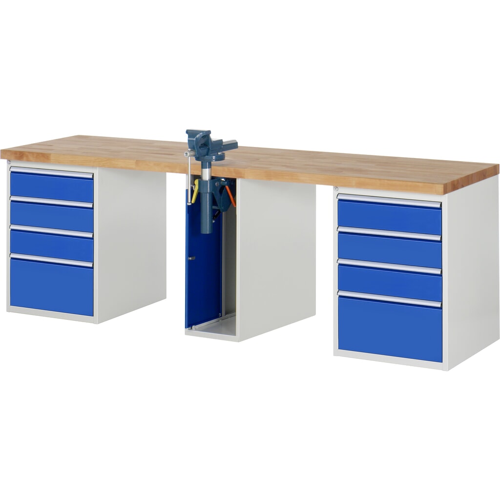 Werkbank RAU serie 7000, 3 kasten, hxbxd 840 x 2.500 x 700 mm, 8 x voor 90% uittrekbare lades 6 x 150 mm, 2 x 270 mm Product afbeelding: Werkbank RAU serie 7000, 3 kasten, hxbxd 840 x 2.500 x 700 mm, 8 x voor 90% uittrekbare lades 6 x 150 mm, 2 x 270 mm