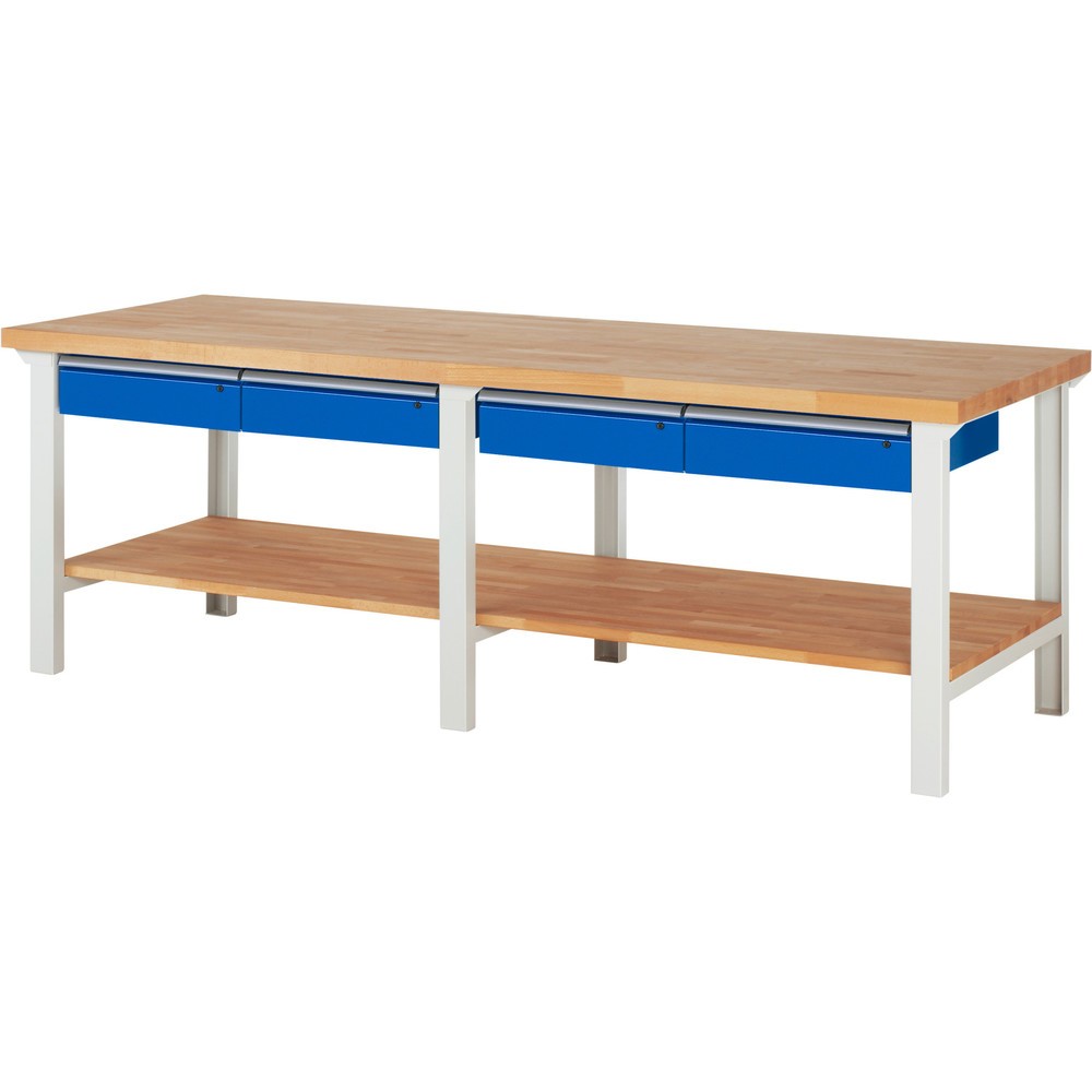 Productafbeelding nr. 1: Werkbank RAU serie 7000, 1 massief beuken legbord, hxbxd 840 x 2.500 x 900 mm, 4 lades 4 x 150 mm