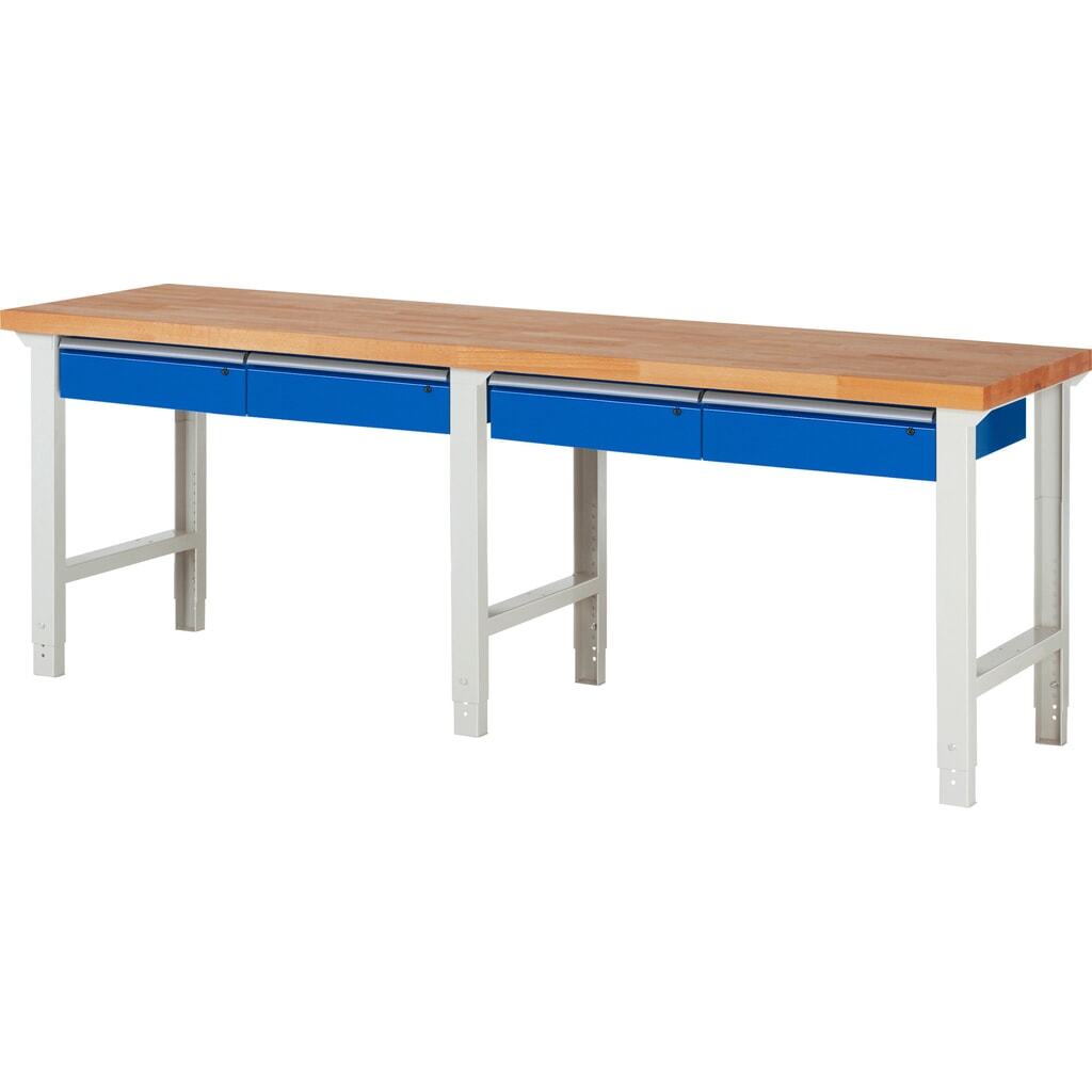 Werkbank RAU serie 7000, hxbxd 790-1.140 x 2.500 x 700 mm, 4 lades 4 x 150 mm Product afbeelding: Werkbank RAU serie 7000, hxbxd 790-1.140 x 2.500 x 700 mm, 4 lades 4 x 150 mm