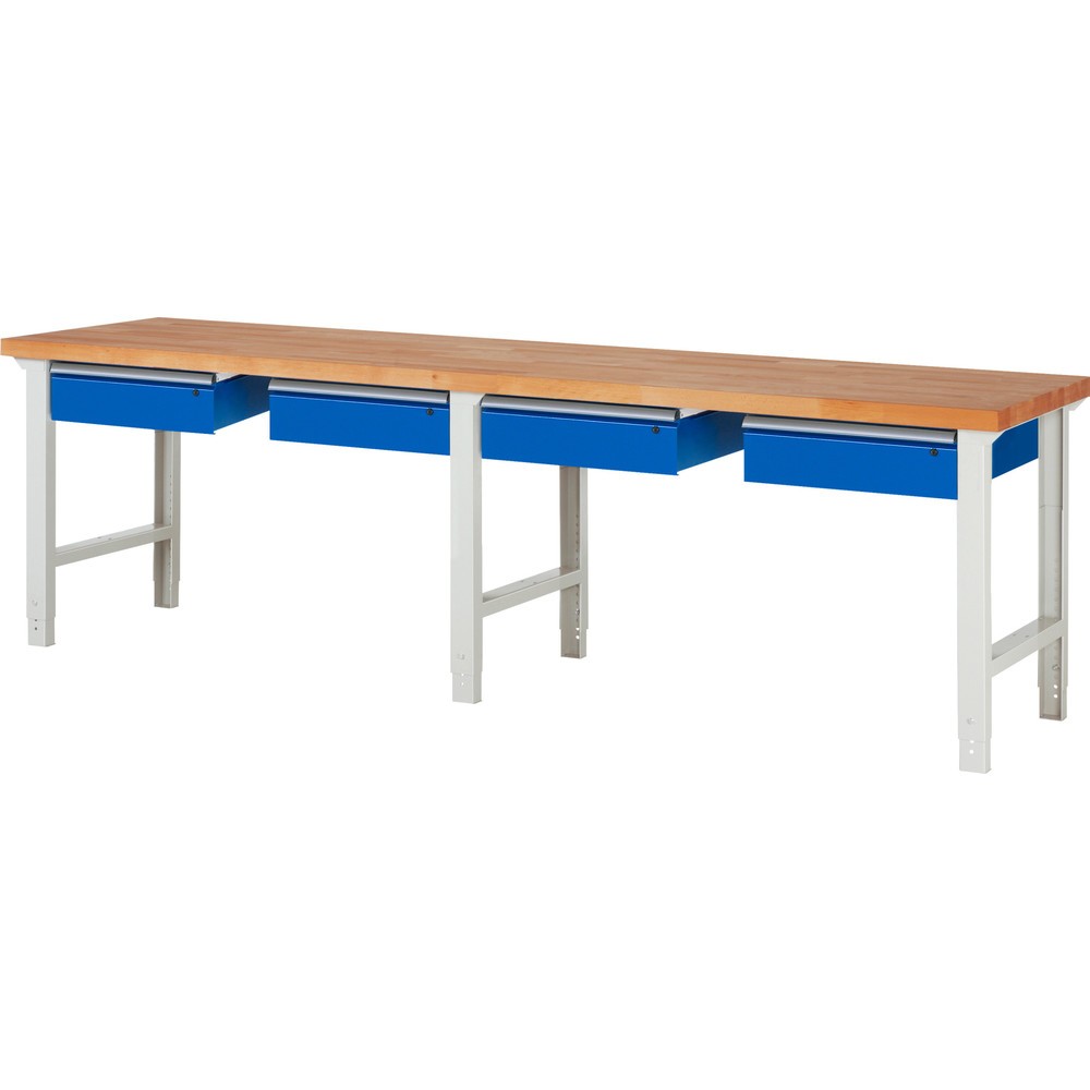 Productafbeelding nr. 1: Werkbank RAU serie 7000, hxbxd 790-1.140 x 3.000 x 700 mm, 4 lades 4 x 150 mm