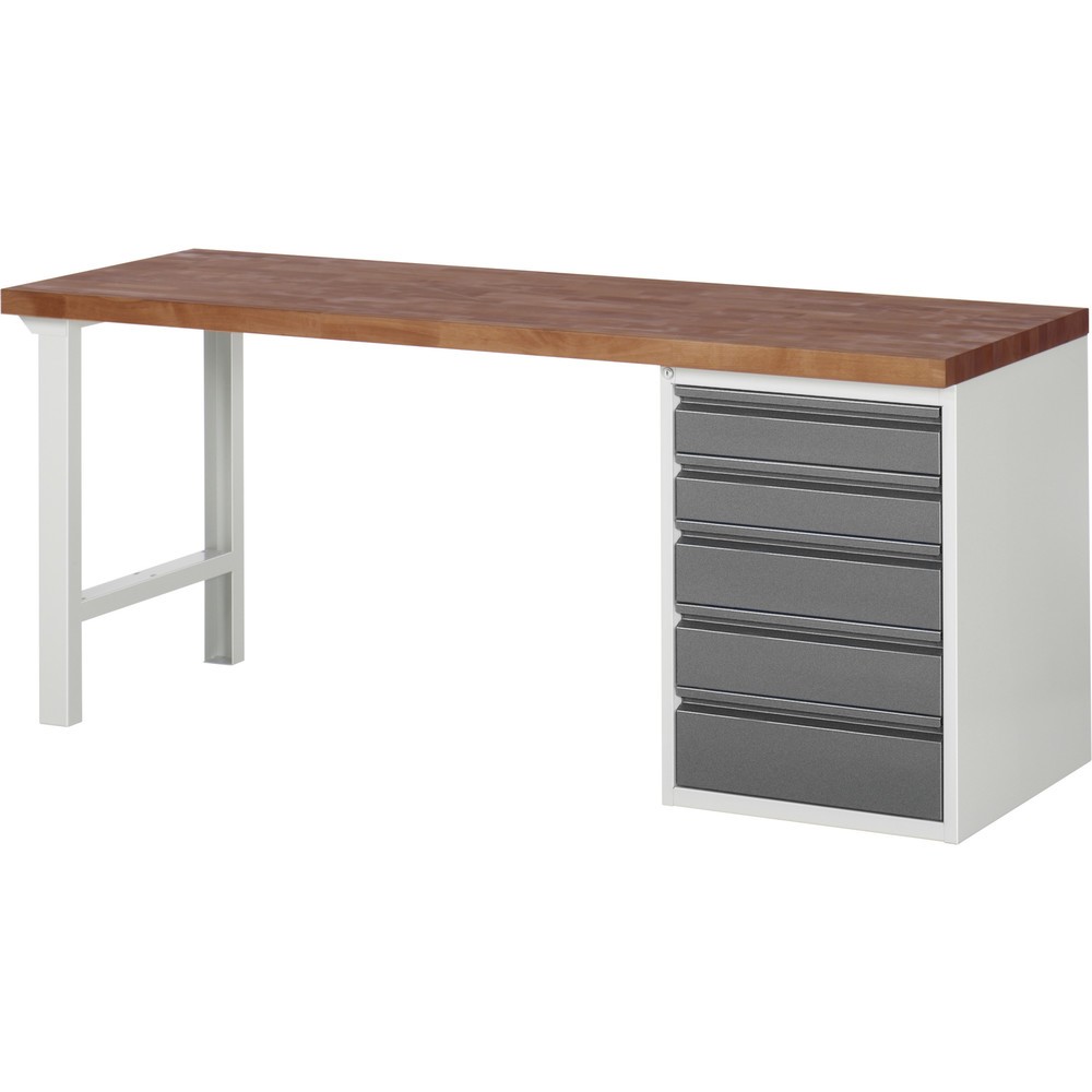 Productafbeelding nr. 1: Werkbank RAU serie 7000, massief beuken werkblad, 1 kast, hxbxd 890 x 2.000 x 700 mm, 5 lades 2 x 120 mm, 2 x 150 mm, 1 x 180 mm