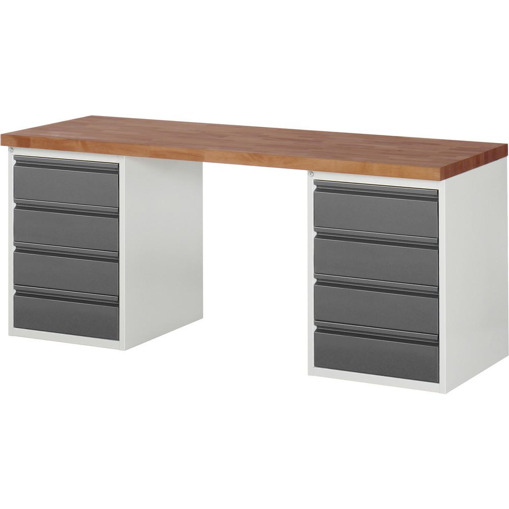 Productafbeelding nr. 1: Werkbank RAU serie 7000, massief beuken werkblad, 2 kasten, hxbxd 890 x 2.000 x 700 mm, 8 lades 8 x 180 mm