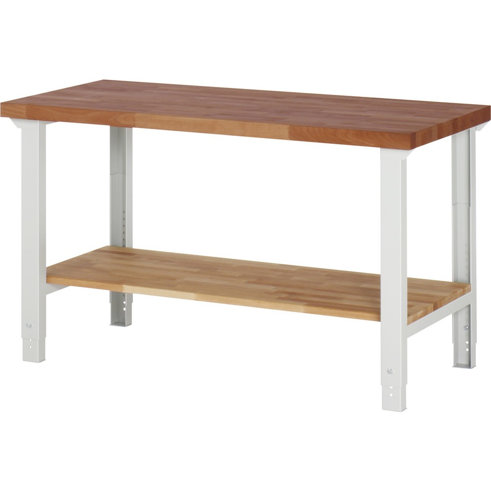 Product afbeelding: Zware werkbank RAU serie 7000, massief beuken werkblad, 1 massief beuken legbord, hxbxd 790 - 1.140 x 1.500 x 700 mm