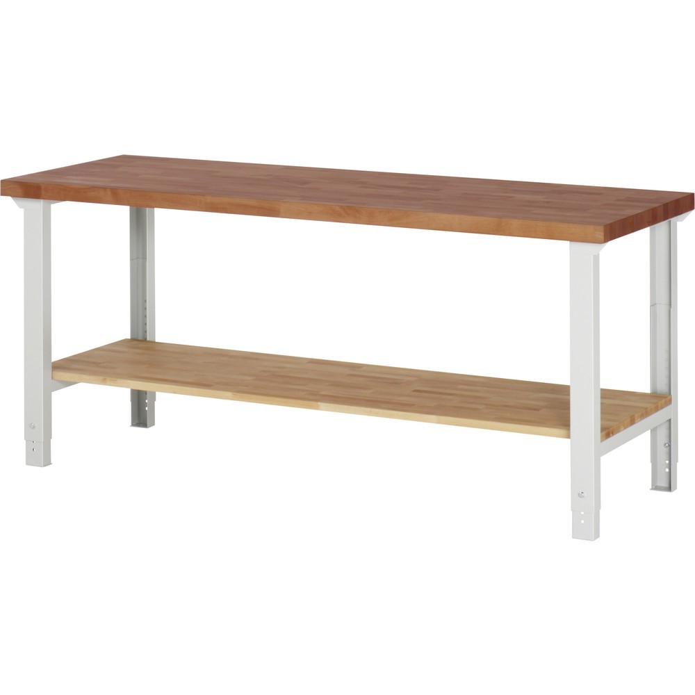 Productafbeelding nr. 1: Zware werkbank RAU serie 7000, massief beuken werkblad, 1 massief beuken legbord, hxbxd 790 - 1.140 x 2.000 x 700 mm
