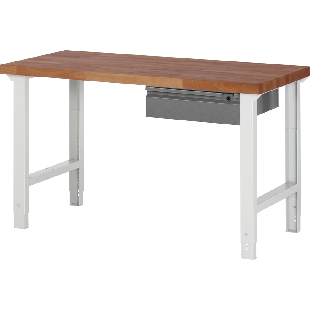Werkbank RAU serie 7000, massief beuken werkblad, 1 lade, hxbxd 790-1.140 x 1.500 x 700 mm, 1 lade Product afbeelding: Werkbank RAU serie 7000, massief beuken werkblad, 1 lade, hxbxd 790-1.140 x 1.500 x 700 mm, 1 lade