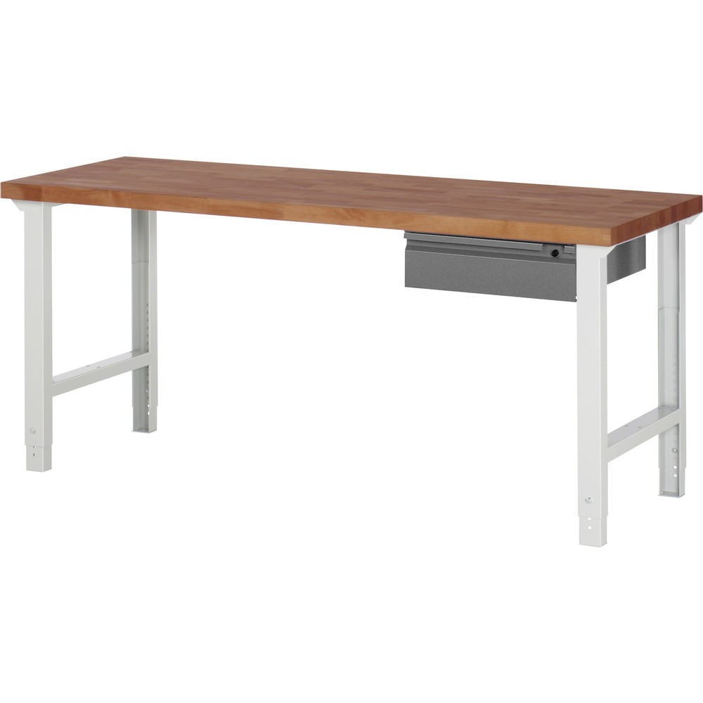 Product afbeelding: Werkbank RAU serie 7000, massief beuken werkblad, 1 lade, hxbxd 790-1.140 x 2.000 x 700 mm, 1 lade