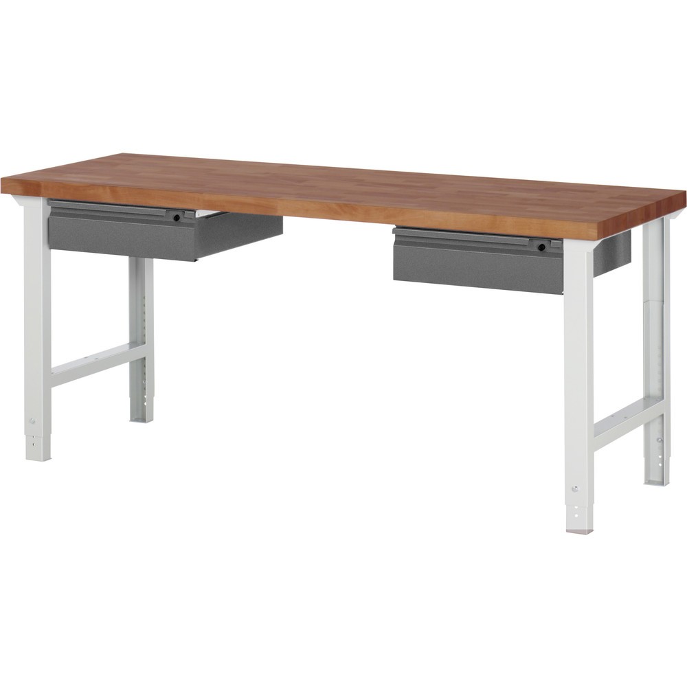 Productafbeelding nr. 1: Werkbank RAU serie 7000, massief beuken werkblad, 2 lades, hxbxd 790-1.140 x 2.000 x 700 mm, 2 lades