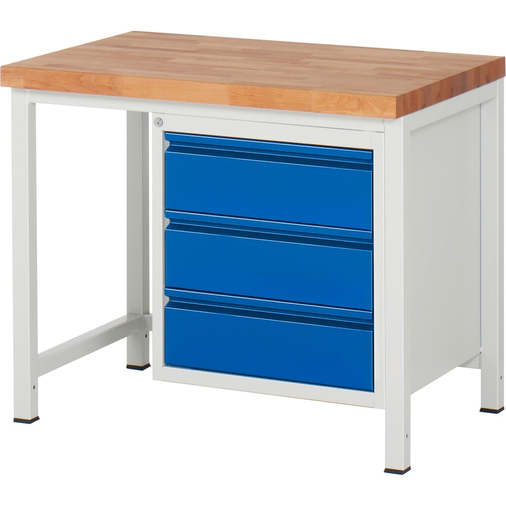 Werkbank RAU serie 8000, hxbxd 840-1.040 x 1.000 x 700 mm, 3 x voor 90% uittrekbare lades 3 x 180 mm Productafbeelding nr. 1: Werkbank RAU serie 8000, hxbxd 840-1.040 x 1.000 x 700 mm, 3 x voor 90% uittrekbare lades 3 x 180 mm
