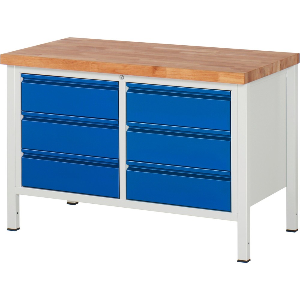 Productafbeelding nr. 1: Werkbank RAU serie 8000, 1 dubbele kast, hxbxd 840-1.040 x 1.250 x 700 mm, 6 x voor 90% uittrekbare lades 6 x 180 mm