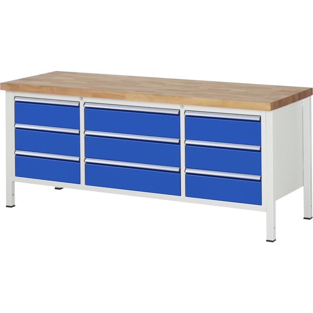 Productafbeelding nr. 1: Werkbank RAU serie 8000, 1 driedubbele kast, hxbxd 840 x 2.000 x 700 mm, 9 x voor 90% uittrekbare lades, 9 x 180 mm, draagvermogen lade 100 / 75 kg