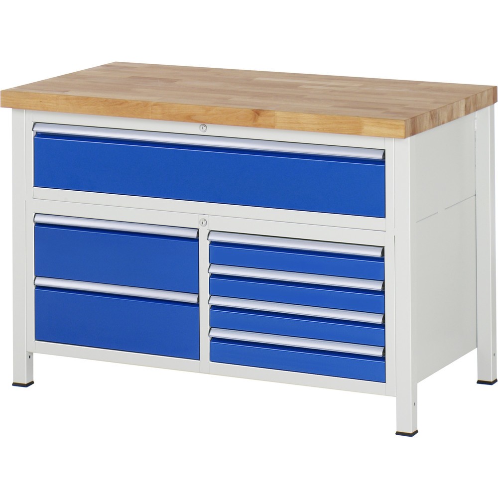 Productafbeelding nr. 1: Werkbank RAU serie 8000, 1 driedubbele kast, hxbxd 840 x 1.250 x 700 mm, 7 x voor 90% uittrekbare lades 4 x 90, 3 x 180 mm