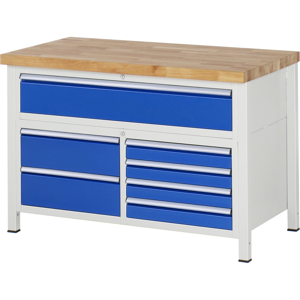 Product afbeelding: Werkbank RAU serie 8000, 1 driedubbele kast, hxbxd 840 x 1.250 x 700 mm, 7 x voor 90% uittrekbare lades 4 x 90, 3 x 180 mm