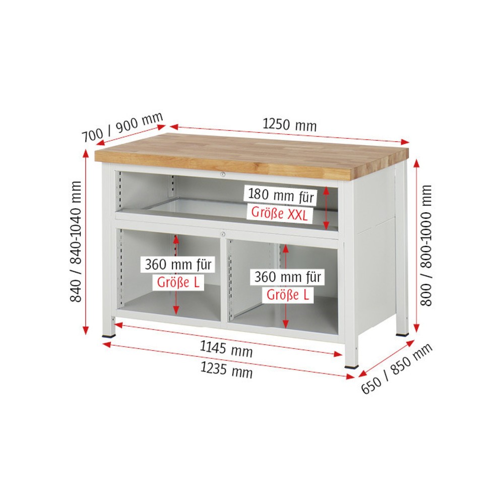 Productafbeelding nr. 7: Werkbank RAU serie 8000, 1 driedubbele kast, hxbxd 840-1.040 x 1.250 x 700 mm, 7 x voor 90% uittrekbare lades 3 x 60, 4 x 180 mm