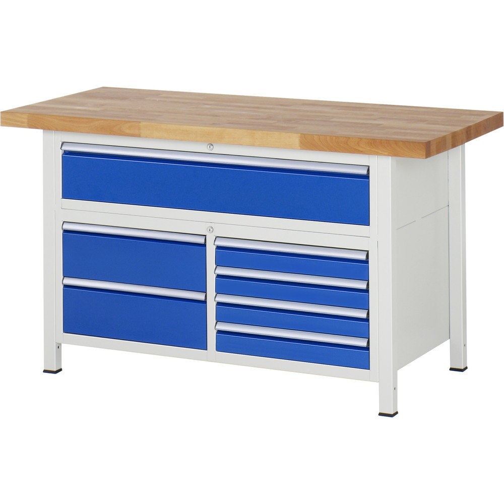 Productafbeelding nr. 1: Werkbank RAU serie 8000, 1 driedubbele kast, hxbxd 840-1.040 x 1.500 x 700 mm, 7 x voor 90% uittrekbare lades 4 x 90, 3 x 180 mm