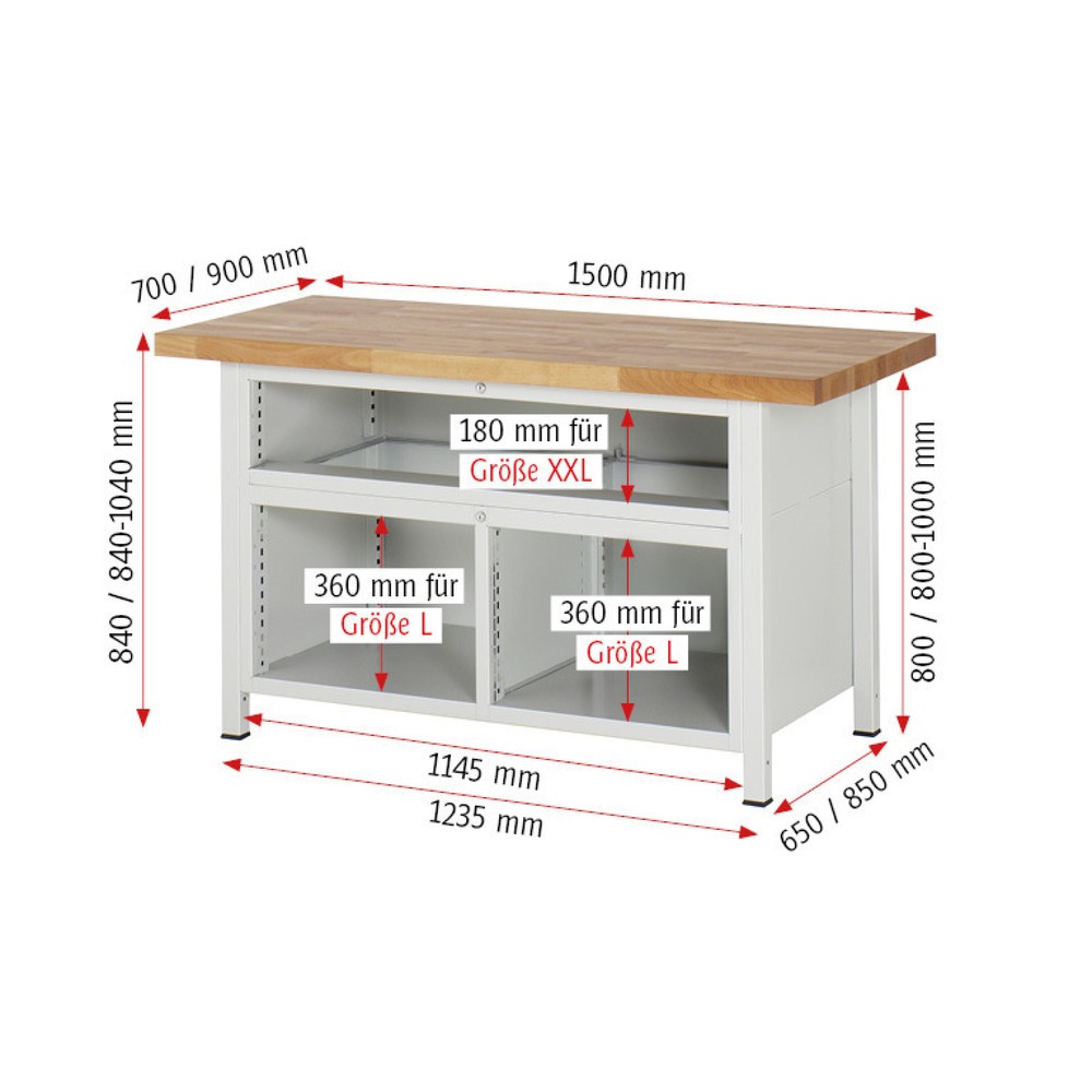 Productafbeelding nr. 4: Werkbank RAU serie 8000, 1 driedubbele kast, hxbxd 840 x 1.500 x 900 mm, 9 x voor 90% uittrekbare lades, 2 XXL lades boven