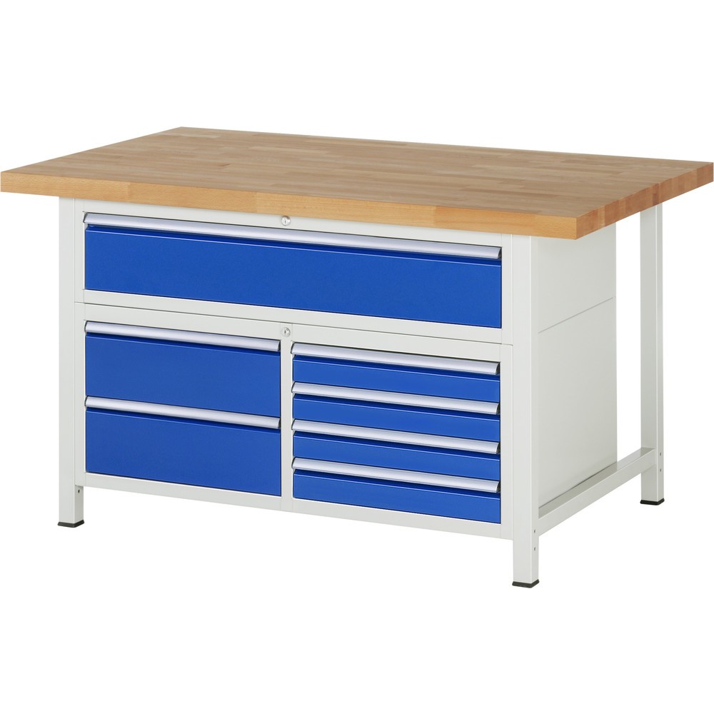 Product afbeelding: Werkbank RAU serie 8000, 1 driedubbele kast, hxbxd 840 x 1.500 x 900 mm, 7 x voor 90% uittrekbare lades 4 x 90, 3 x 180 mm