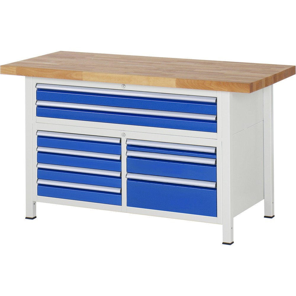 Productafbeelding nr. 1: Werkbank RAU serie 8000, 1 driedubbele kast, hxbxd 840-1.040 x 1.500 x 700 mm, 7 L + 2 XXL lades, voor 90% uittrekbaar