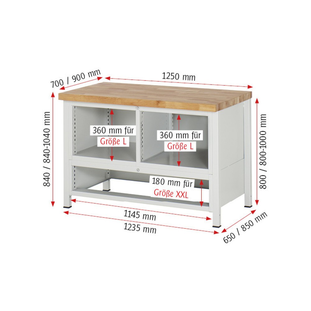 Productafbeelding nr. 7: Werkbank RAU serie 8000, 1 driedubbele kast, hxbxd 840-1.040 x 1.250 x 900 mm, 9 x voor 90% uittrekbare lades, 1 x 60, 6 x 90, 1 x 120, 1 x 180 mm, draagvermogen lade 100 / 50 kg
