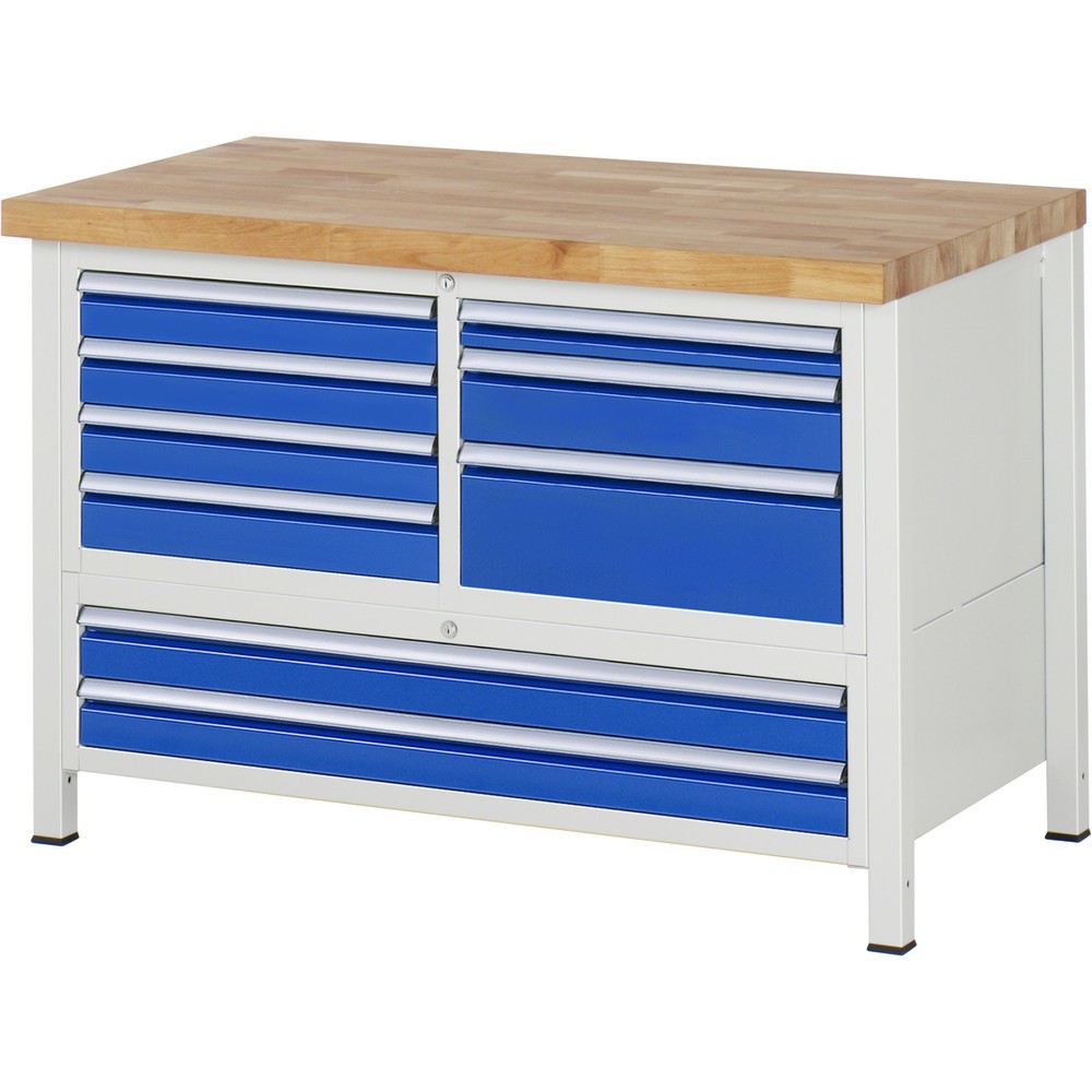 Productafbeelding nr. 1: Werkbank RAU serie 8000, 1 driedubbele kast, hxbxd 840-1.040 x 1.250 x 700 mm, 7 L + 2 XXL lades, voor 90% uittrekbaar