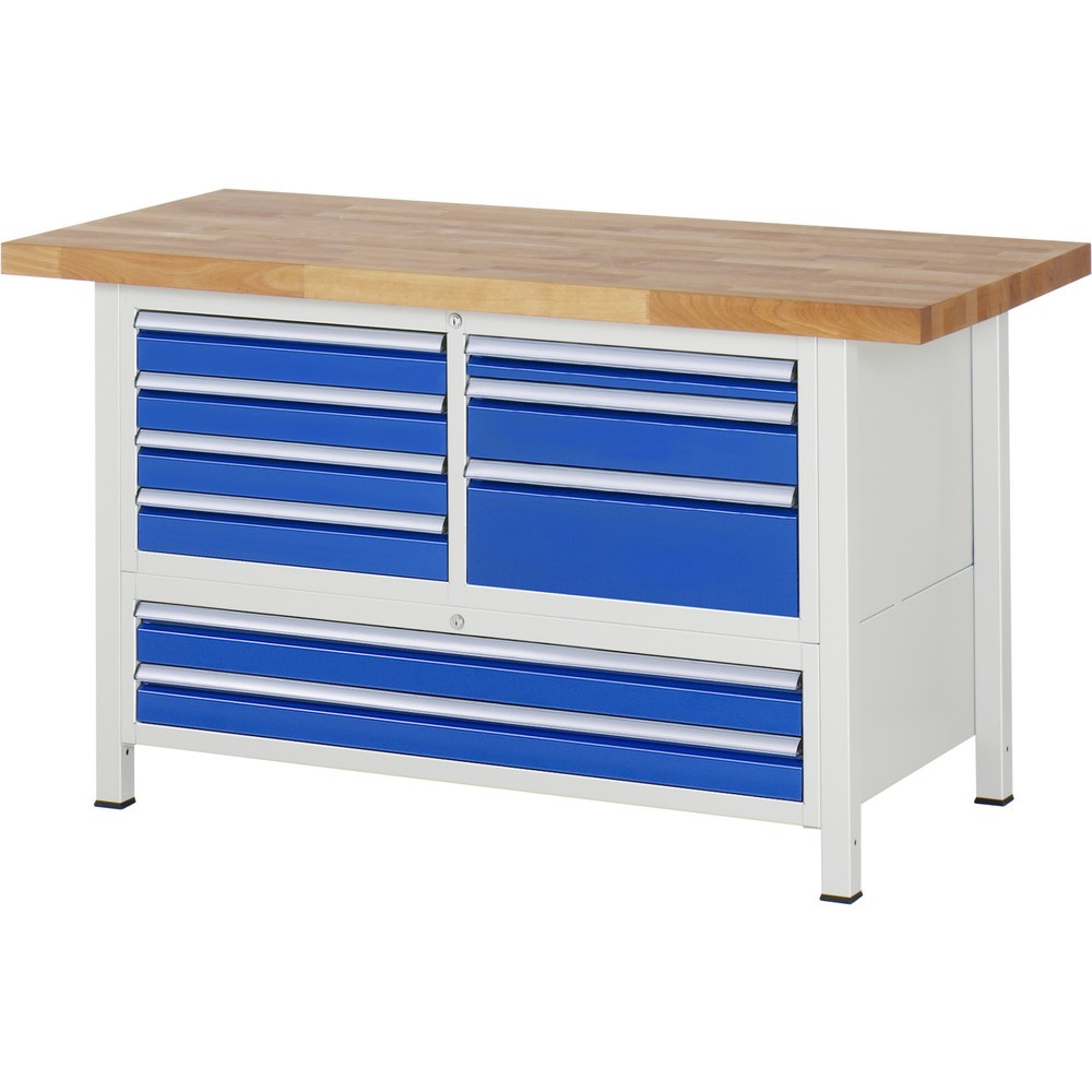 Productafbeelding nr. 1: Werkbank RAU serie 8000, 1 driedubbele kast, hxbxd 840-1.040 x 1.500 x 700 mm, 7 L + 2 XXL lades, voor 100% uittrekbaar