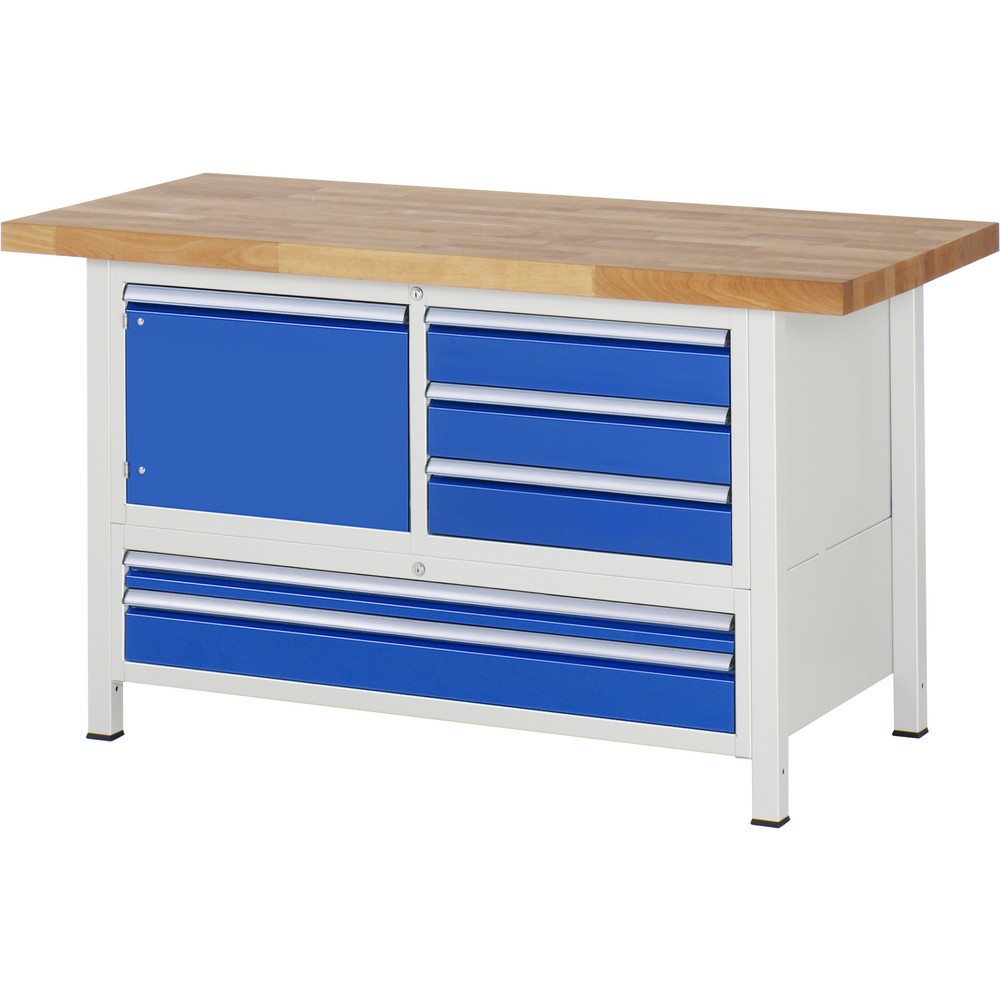 Productafbeelding nr. 1: Werkbank RAU serie 8000, 1 driedubbele kast, 1 draaideur, hxbxd 840-1.040 x 1.500 x 700 mm, 5 x voor 100% uittrekbare lades