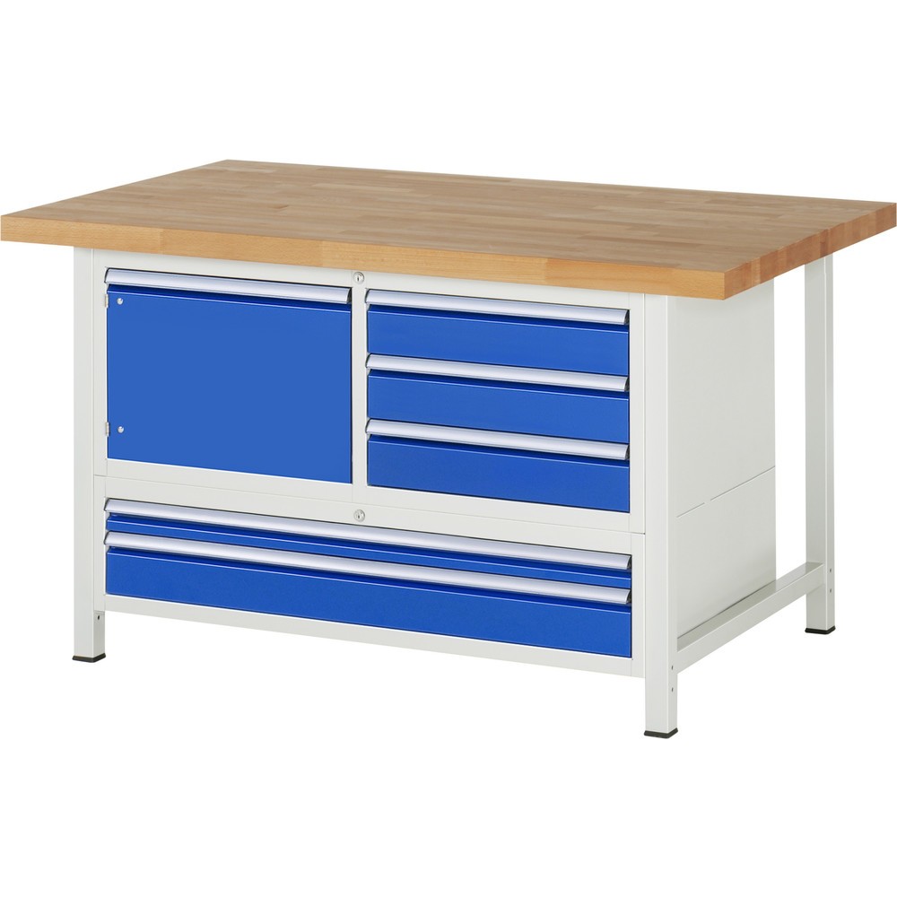 Productafbeelding nr. 1: Werkbank RAU serie 8000, 1 driedubbele kast, 1 draaideur, hxbxd 840 x 1.500 x 900 mm, 5 x voor 100% uittrekbare lades