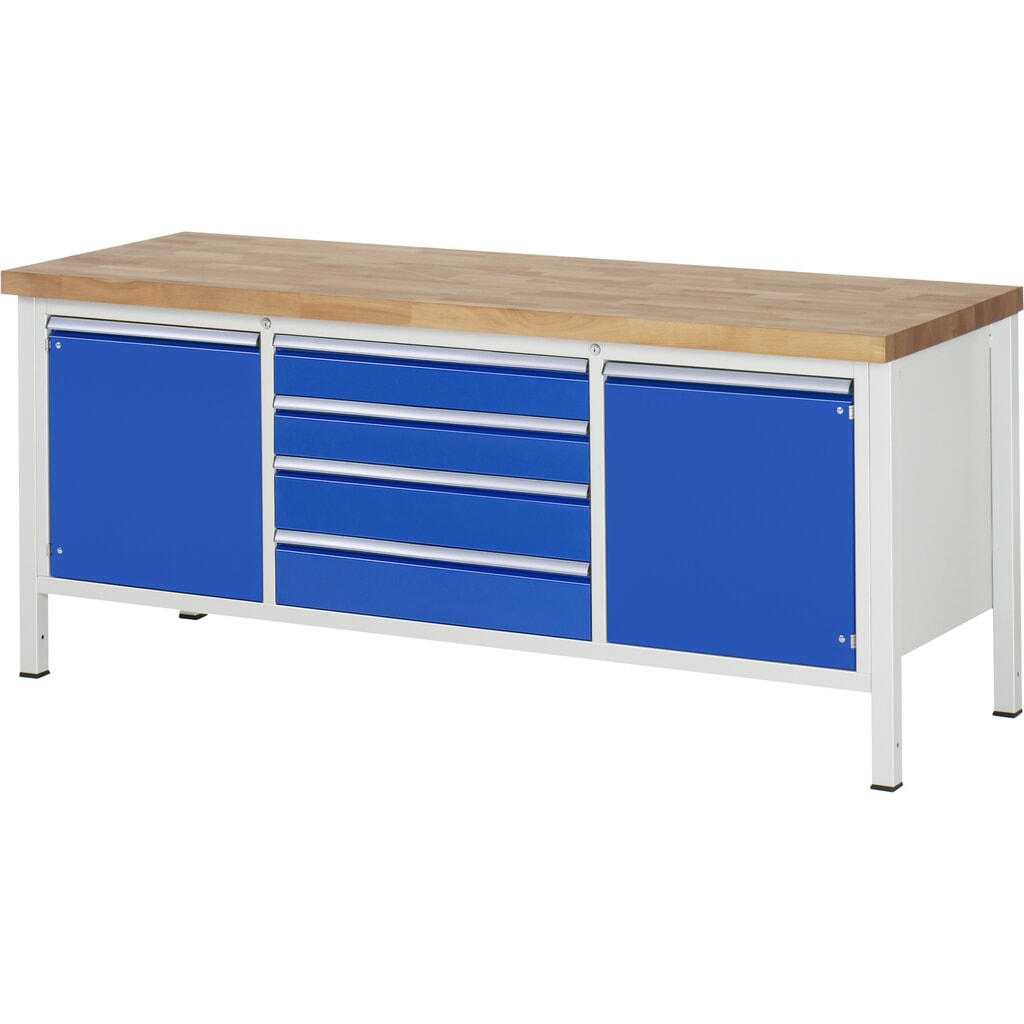 Werkbank RAU serie 8000, 1 driedubbele kast, 1 legbord, hxbxd 840-1.040 x 2.000 x 700 mm, 4 lades Product afbeelding: Werkbank RAU serie 8000, 1 driedubbele kast, 1 legbord, hxbxd 840-1.040 x 2.000 x 700 mm, 4 lades