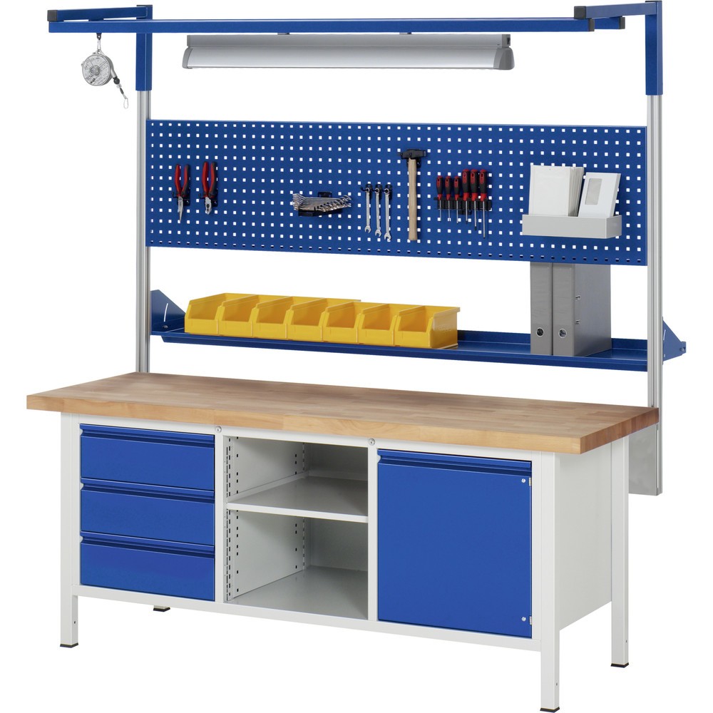 Productafbeelding nr. 6: Werkbank RAU serie 8000, 1 driedubbele kast, 1 legbord, 1 draaideur, hxbxd 840-1.040 x 2.000 x 700 mm, 3 lades, geïntegreerde greeplijst