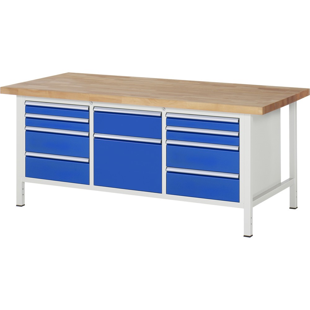Productafbeelding nr. 1: Werkbank RAU serie 8000, 1 driedubbele kast, hxbxd 840-1.040 x 2.000 x 900 mm, 10 x voor 100% uittrekbare lades, 4 x 90, 5 x 180, 1 x 360 mm, draagvermogen lade 100 kg