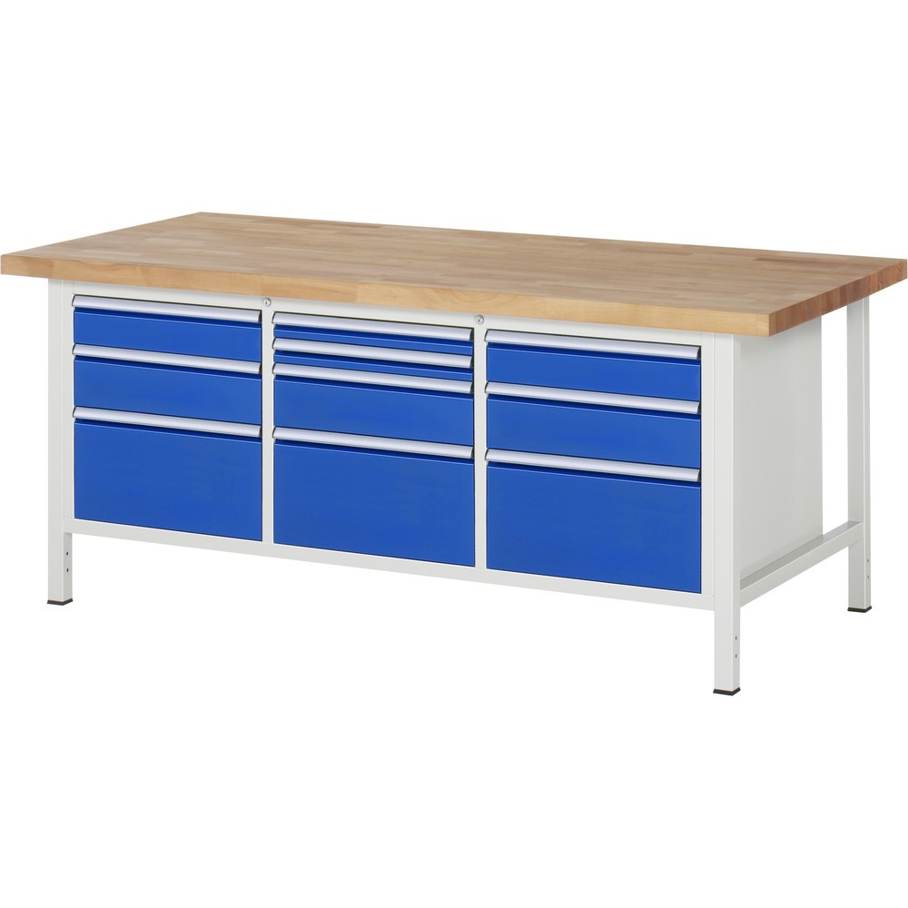 Productafbeelding nr. 1: Werkbank RAU serie 8000, 1 driedubbele kast, hxbxd 840-1.040 x 2.000 x 900 mm, 10 x voor 90% uittrekbare lades, 2 x 60, 2 x 120, 3 x 150, 3 x 270 mm, draagvermogen lade 100 kg