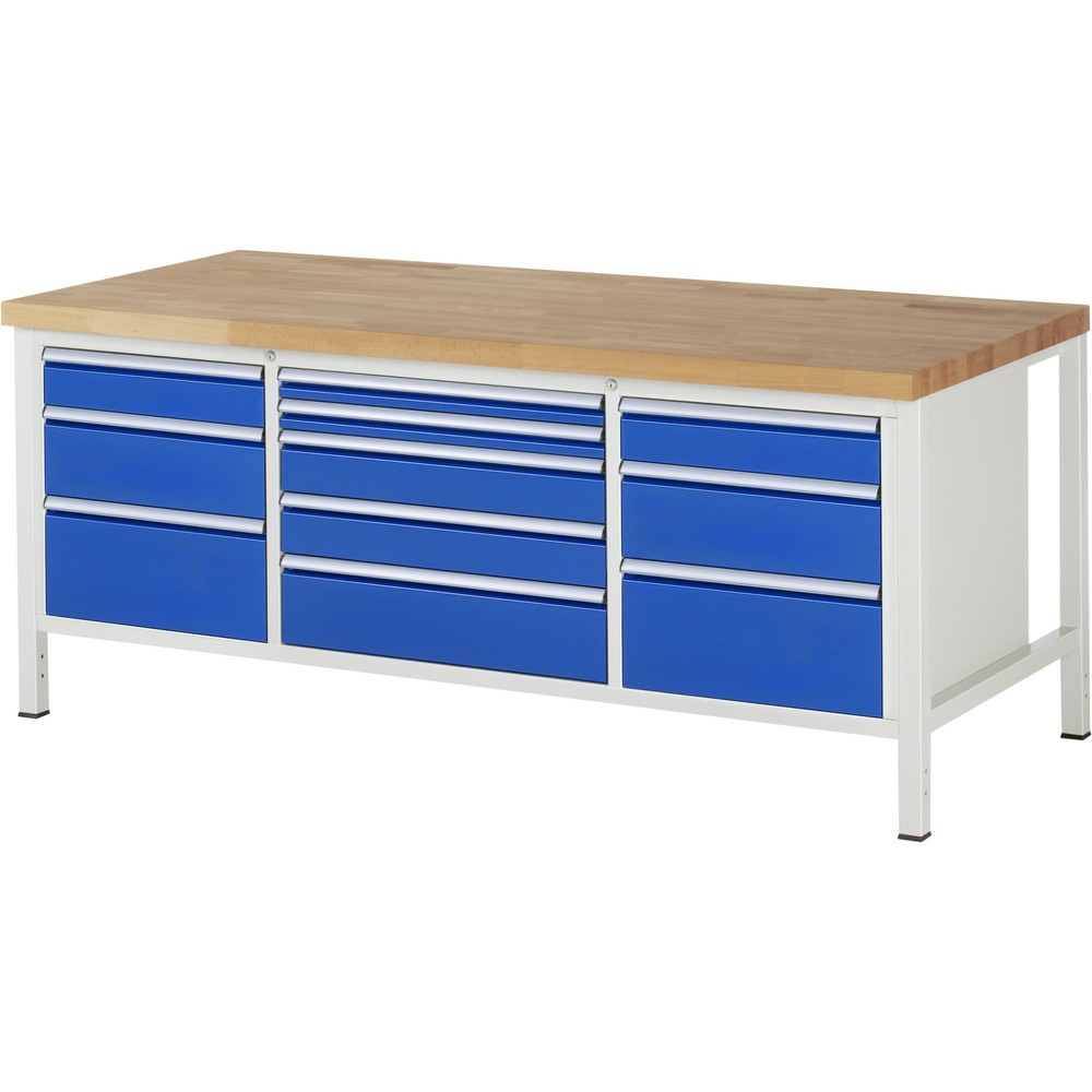 Product afbeelding: Werkbank RAU serie 8000, 1 driedubbele kast, hxbxd 840-1.040 x 2.000 x 900 mm, 11 lades 2 x 60, 4 x 120, 3 x 180, 2 x 240 mm, draagvermogen lade 100 / 75 kg