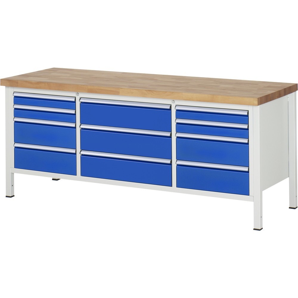 Productafbeelding nr. 1: Werkbank RAU serie 8000, 1 driedubbele kast, hxbxd 840 x 2.000 x 700 mm, 11 lades, 4 x 90, 7 x 180 mm, draagvermogen lade 75 / 100 kg