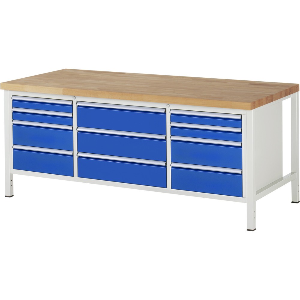 Productafbeelding nr. 1: Werkbank RAU serie 8000, 1 driedubbele kast, hxbxd 840-1.040 x 2.000 x 900 mm, 11 lades, 4 x 90, 7 x 180 mm, draagvermogen lade 100 / 75 kg