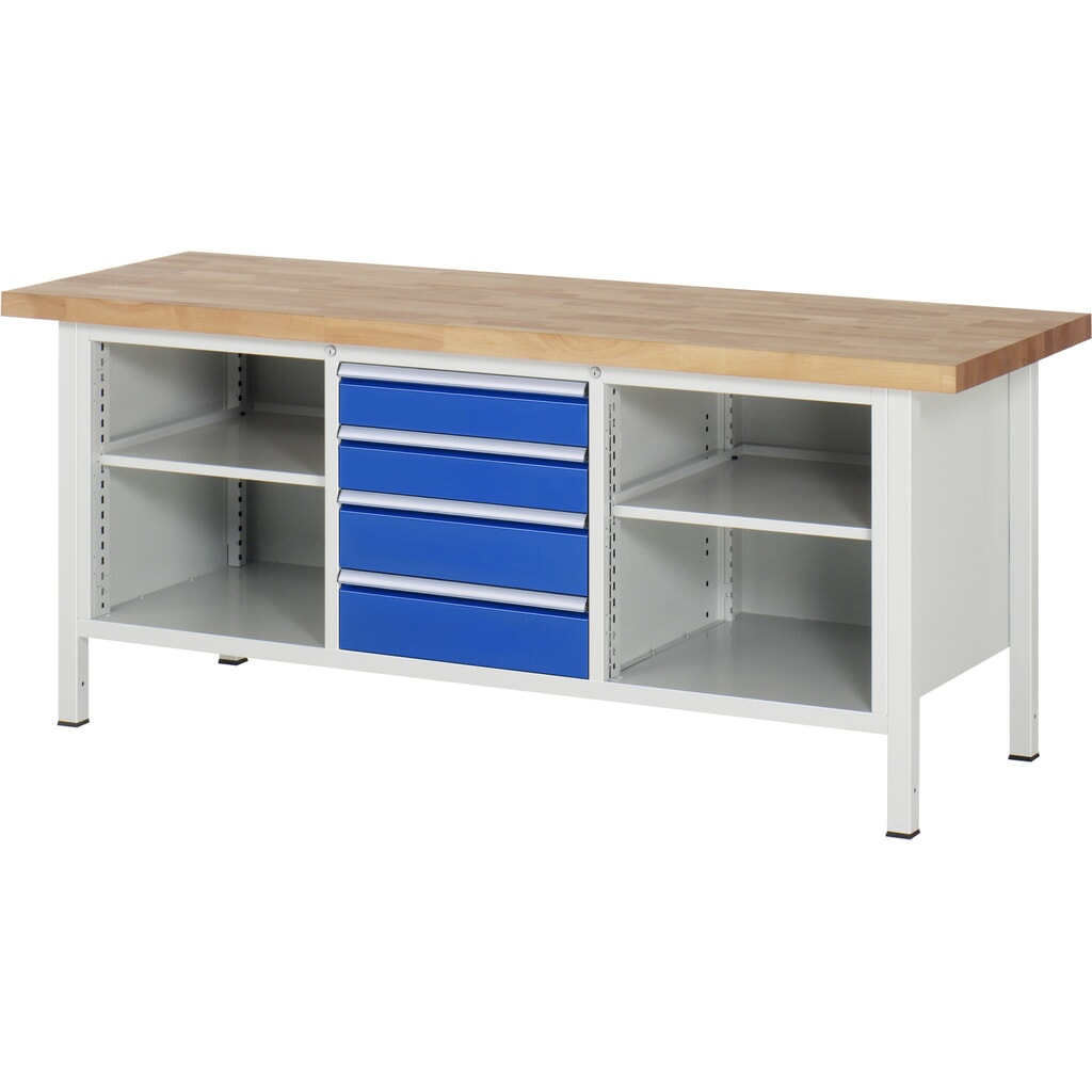 Product afbeelding: Werkbank RAU serie 8000, 1 driedubbele kast, 2 legborden, hxbxd 840-1.040 x 2.000 x 700 mm, 4 x voor 90% uittrekbare lades, draagvermogen lade 100 kg