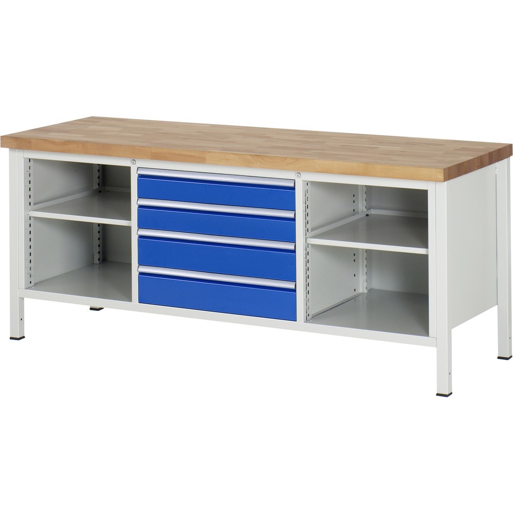 Productafbeelding nr. 1: Werkbank RAU serie 8000, 1 driedubbele kast, 2 legborden, hxbxd 840 x 2.000 x 700 mm, 4 x voor 90% uittrekbare lades, draagvermogen lade 75 kg