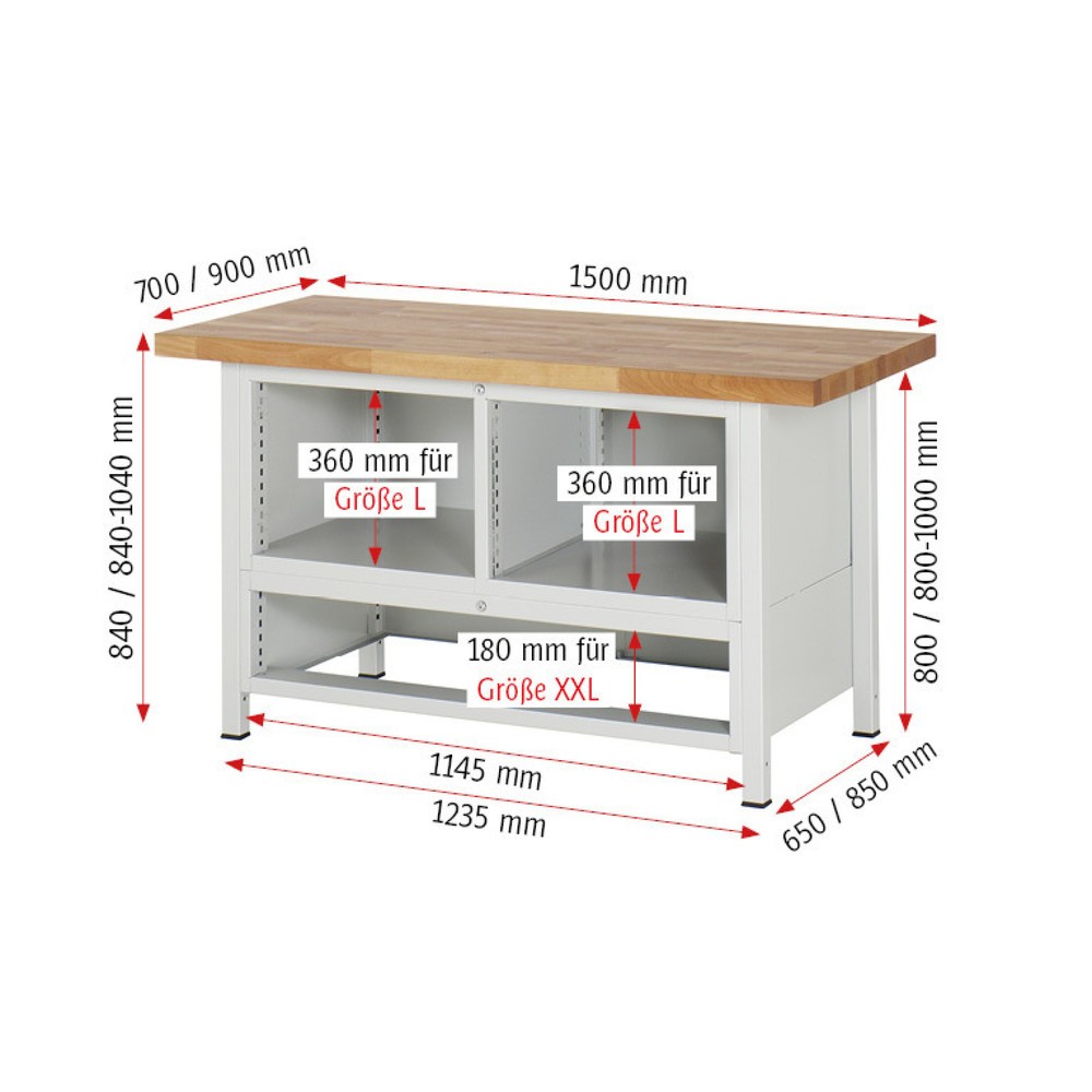 Productafbeelding nr. 5: Werkbank RAU serie 8000, 1 driedubbele kast, 1 draaideur, hxbxd 840 x 1.500 x 900 mm, 5 x voor 100% uittrekbare lades