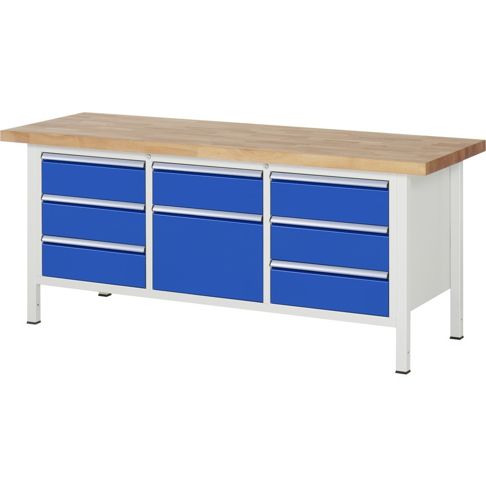 Productafbeelding nr. 1: Werkbank RAU serie 8000, 1 driedubbele kast, hxbxd 840-1.040 x 2.000 x 700 mm, 8 x voor 90% uittrekbare lades 7 x 180, 1 x 360 mm