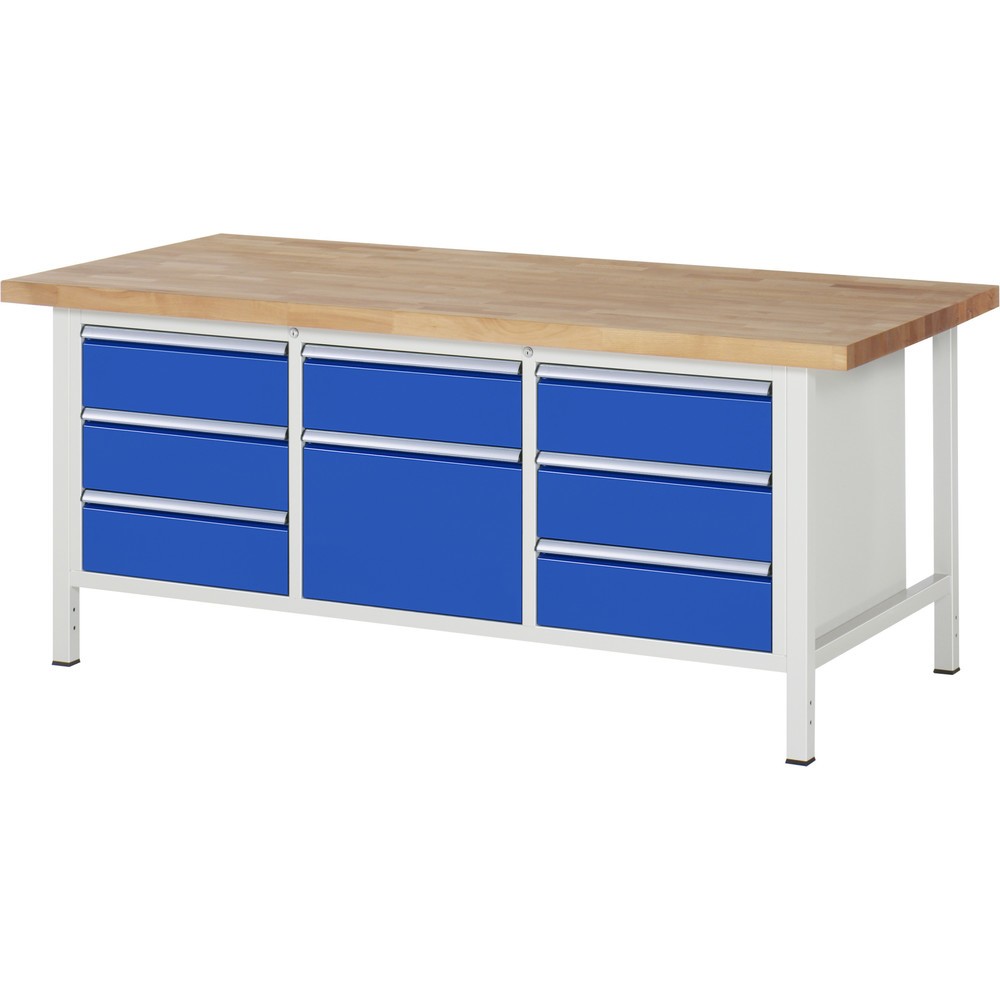 Product afbeelding: Werkbank RAU serie 8000, 1 driedubbele kast, hxbxd 840 x 2.000 x 900 mm, 8 x voor 90% uittrekbare lades 7 x 180, 1 x 360 mm