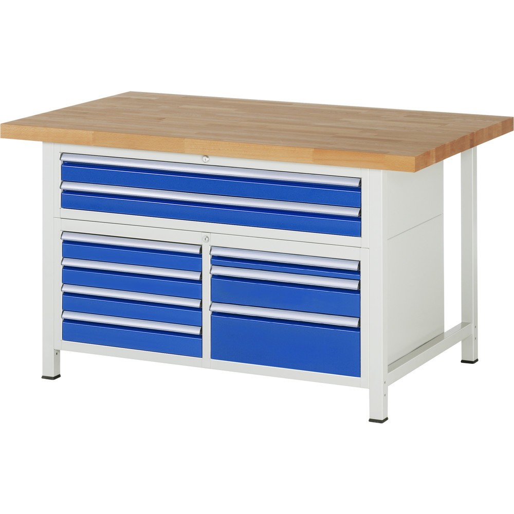 Productafbeelding nr. 1: Werkbank RAU serie 8000, 1 driedubbele kast, hxbxd 840 x 1.500 x 900 mm, 9 x voor 90% uittrekbare lades, 2 XXL lades boven
